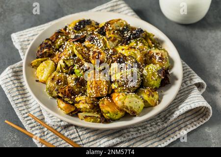 Asian Homemade Barbecue Brussel Sprouts with Soy Sauce Stock Photo