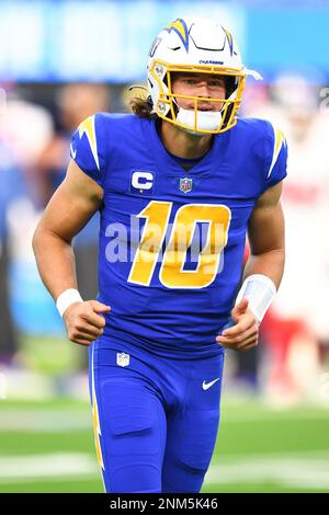 Los Angeles Chargers' Justin Herbert plays during an NFL football game,  Sunday, Nov. 7, 2021, in Philadelphia. (AP Photo/Matt Slocum Stock Photo -  Alamy