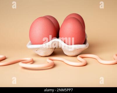 Easter eggs dyed, painted in red color for spring religious holiday. High quality photo Stock Photo