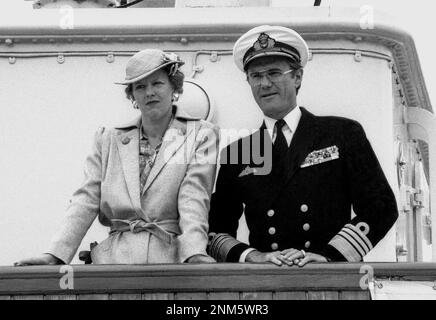 DENMARK QUEEN MARGRETHE II and husband Prince Henrik at their official ship Danebrogen Stock Photo