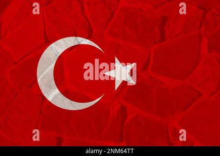 Turkey Earthquake, February 6, 2023. Mournful banner. The Epicenter of the earthquake in Turkey. Pray for Turkey. A bright red stone background of the Stock Photo