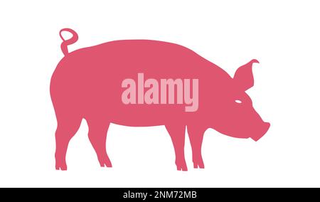 pink meaty pig, icon silhouette Stock Vector