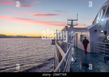 Ventus cruise ship sailing in Canal Beagle (northwest branch), PN Alberto de Agostini, Tierra del Fuego, Patagonia, Chile Stock Photo
