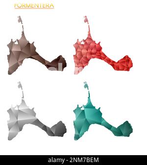 Set of vector polygonal maps of Formentera. Bright gradient map of the island in low poly style. Stock Vector