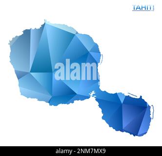 Vector polygonal Tahiti map. Vibrant geometric island in low poly style. Charming illustration for your infographics. Technology, internet, network co Stock Vector