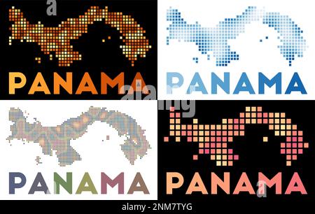 Panama map. Collection of maps of Panama in dotted style. Borders of the country filled with rectangles for your design. Vector illustration. Stock Vector