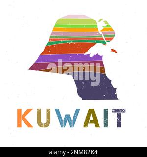 Kuwait map design. Shape of the country with beautiful geometric waves and grunge texture. Authentic vector illustration. Stock Vector