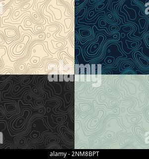 Topography patterns. Seamless elevation map tiles. Appealing isoline background. Elegant tileable patterns. Vector illustration. Stock Vector