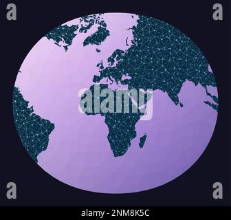 Abstract map of world network. Modified stereographic projection for Europe and Africa. World network map. Wired globe in Modified Stereographic Mille Stock Vector