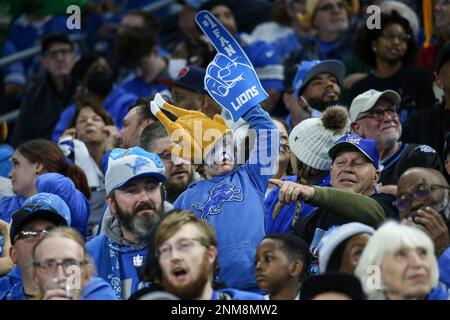 A Detroit Lions fan wears a turkey hat for Thanksgiving during an NFL  football game against the Houston Texans at Ford Field in Detroit,  Thursday, Nov. 22, 2012. (AP Photo/Rick Osentoski Stock