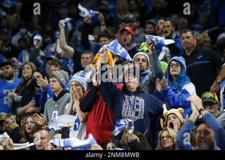 DETROIT, MI - NOVEMBER 25: Detroit fans wave white rally towels during a  third down play for Chicago during a regular season Thanksgiving Day NFL  football game between the Chicago Bears and