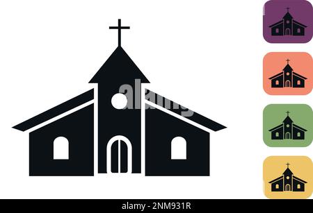Catholic church outline icon. Cathedral. City architecture. Vector illustration of a church on white background and various color background Stock Vector