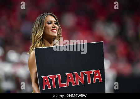 ATLANTA, GA - NOVEMBER 18: Falcons mascot Freddie shoots t-shirts into the  crowd before the Thursday night NFL game between the Atlanta Falcons and  the New England Patriots on November 18, 2021