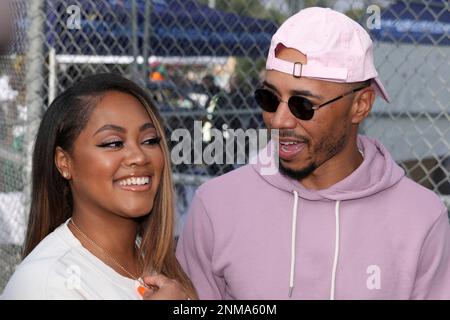 Mookie Betts (right) with fiance Brianna Hammonds and daughter Kynlee Betts  (center) and mother Diana Collins during the Los Angeles Dodgers Foundatio  Stock Photo - Alamy