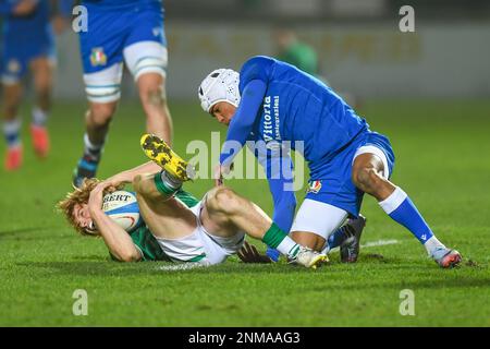 Treviso, Italy. 24th Feb, 2023. Henry McErlean of Ireland U20 during U20 - Italy vs Ireland, Rugby Six Nations match in Treviso, Italy, February 24 2023 Credit: Independent Photo Agency/Alamy Live News Stock Photo