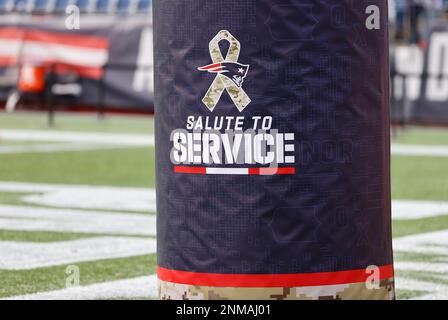 FOXBOROUGH, MA - NOVEMBER 14: Patriots Salute to Service logo on a
