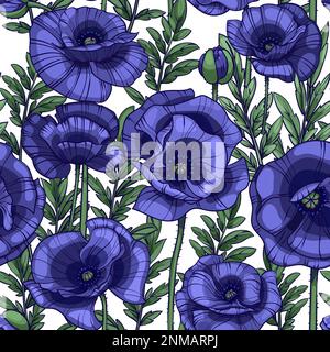 violet poppies seamless floral vector pattern Stock Vector