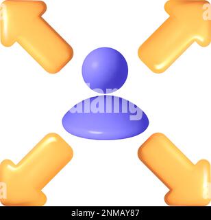 3d business vector mesh user icon. Person with arrows pointing outward vector outline colorful sign. Multifunctionality and Versatility color line Stock Vector