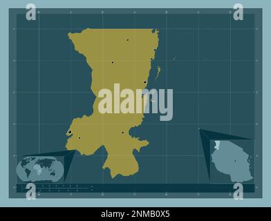 Kagera, region of Tanzania. Solid color shape. Locations of major cities of the region. Corner auxiliary location maps Stock Photo