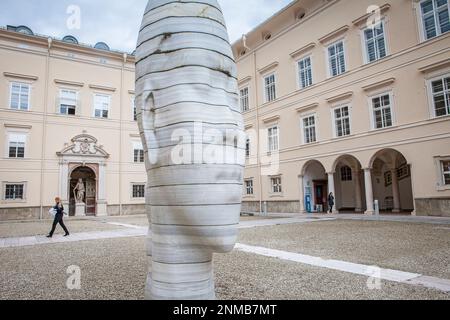 Marble sculpture 'Awilda' by the Catalan artist Jaume Plensa, Dietrichsruh-Platz square of the University of Salzburg, Austria Stock Photo