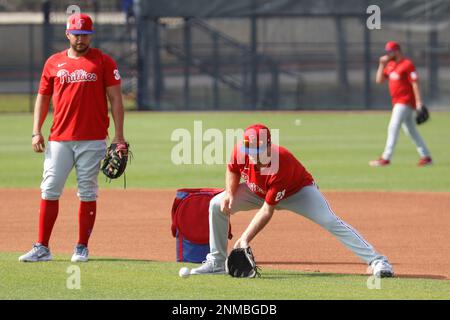 Philadelphia Phillies first baseman Kody Clemens (23) during a spring  training baseball game against the Philadelphia Phillies on March 26, 2023  at Ed Smith Stadium in Sarasota, Florida. (Mike Janes/Four Seam Images