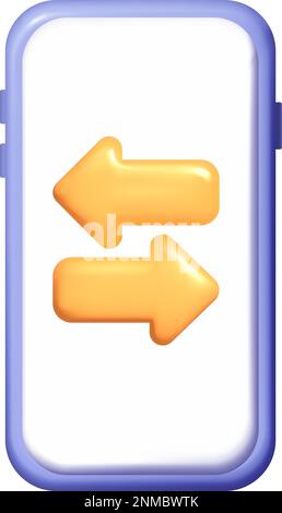 Concept exchange or Transfer in mobile phone. Two vector yellow left and right arrows outline 3d icon. linear mesh style sign for mobile and web Stock Vector