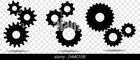 Three sets of black cogs (gears) with shadow Stock Vector
