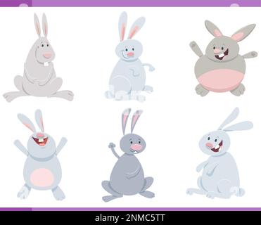 Cartoon illustration of rabbits or bunnies farm animals comic characters set Stock Vector