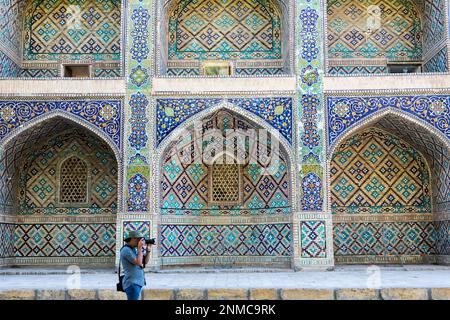 Facade of Nadir Divanbegi Medressa, Bukhara, Uzbekistan Stock Photo