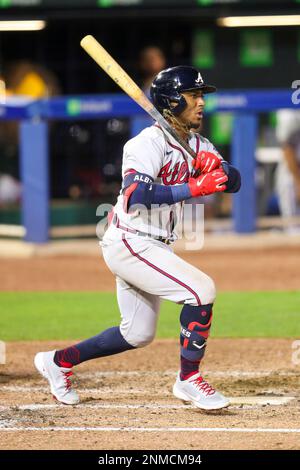 Atlanta Braves second basemen Ozzie Albies (1) gets injured while batting  during an MLB regular season game against the Los Angeles Dodgers, Tuesday  Stock Photo - Alamy