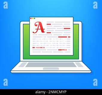 Copywriting. Editable online document on laptop screen. Copywriting job. Electronic documents and text grammar mistakes. Stock Vector