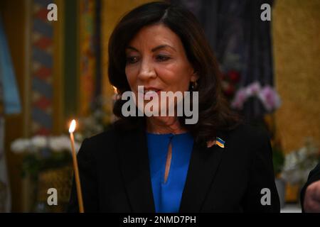Governor Kathy Hochul visits St. George Ukrainian Catholic Church on February 24, 2023 in New York City. Stock Photo