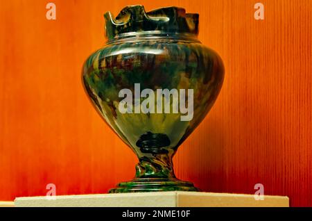 A vase created by Mississippi master potter George Ohr is displayed at Ohr-O’Keefe Museum of Art, Feb. 22, 2023, in Biloxi, Mississippi. Stock Photo