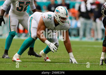 Atlanta Falcons defensive end Zach Harrison (96) works during the