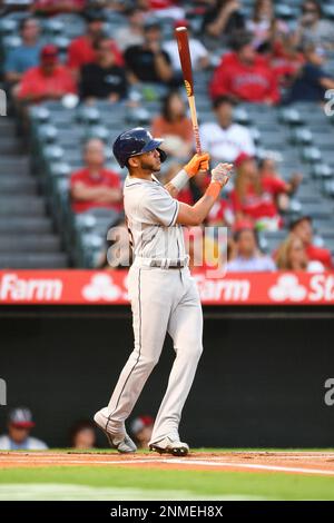 Houston Astros' Jose Siri watches his line drive triple against the Oakland  Athletics during the third inning of a baseball game in Oakland, Calif.,  Monday, May 30, 2022. (AP Photo/John Hefti Stock