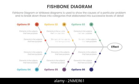 fishbone diagram fish shaped infographic with small circle dot connection information concept for slide presentation vector Stock Photo