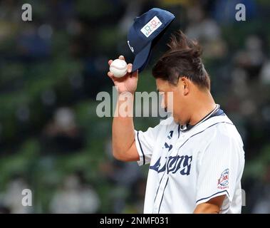 Japanese professional baseball pitcher Daisuke Matsuzaka of Saitama Seibu  Lions takes part in a retirement official match against Hokkaido Nippon-Ham  Fighters as a starter at MetLife Dome (Seibu Dome) in Tokorozawa City