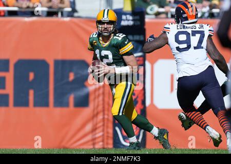 CHICAGO, IL - OCTOBER 17: Green Bay Packers head coach Matt LaFleur looks  on during a game between the Green Bay Packers and the Chicago Bears on  October 17, 2021, at Soldier