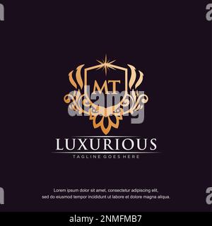 MT initial letter luxury ornament gold monogram logo template vector. Stock Vector