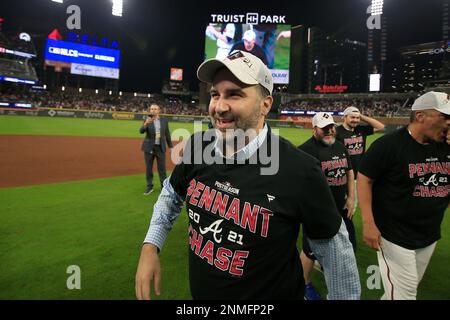 ATLANTA, GA - OCTOBER 12: Braves mascot Blooper with his pearl