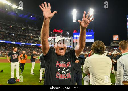 ATLANTA, GA - OCTOBER 12: Braves mascot Blooper with his pearl