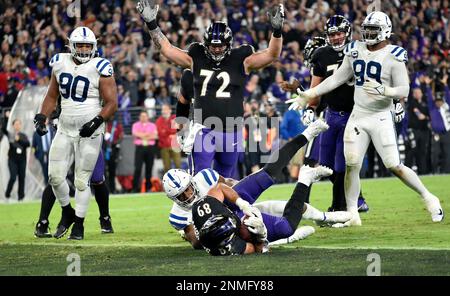 Baltimore Ravens quarterback Lamar Jackson (8) celebrates after a touchdown  during an NFL football game against the New Orleans Saints, Monday, Nov. 7,  2022, in New Orleans. (AP Photo/Tyler Kaufman Stock Photo - Alamy