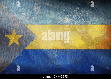 Top view of retro flag Providencia, Narino Colombia with grunge texture. Colombian travel and patriot concept. no flagpole. Plane layout, design. Flag Stock Photo