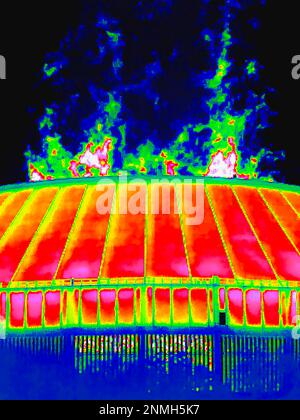 Water vapour rises from the cooling tower at Neckarwestheim nuclear power plant, GKN, thermal image, thermography, interpolated, symbol photo Stock Photo