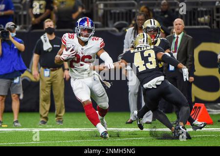 East Rutherford, New Jersey, USA. 7th Oct, 2018. Denver Broncos wide  receiver Courtland Sutton (14) tries a one hand grab for a touchdown as New  York Jets defensive back Marcus Maye (26)