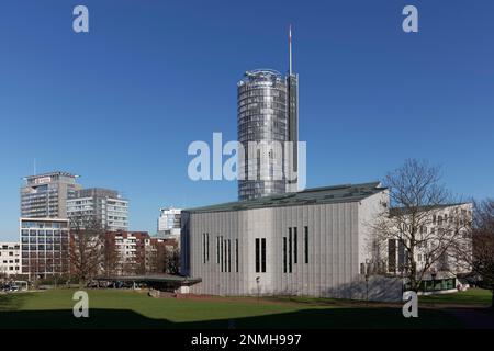 Evonik high-rise, Rheinenergie tower, Aalto Theatre, panorama from the Stadtgarten, Essen, Ruhr area, North Rhine-Westphalia, Germany Stock Photo