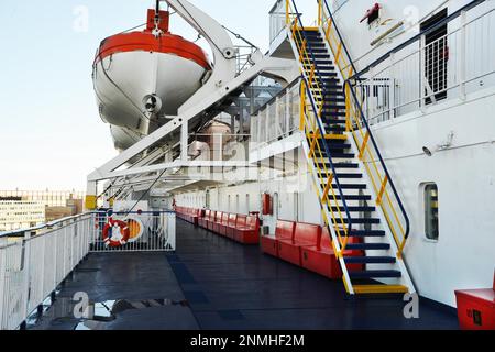 The trip on the Russian ferry and cruise ship Princess Anastasia across the Baltic Sea from Helsinki-St. Petersburg-Tallin-Stockholm-Helsinki is Stock Photo