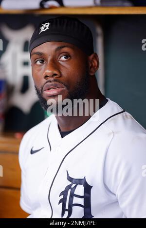 Detroit Tigers' Akil Baddoo looks on during the baseball game against the  Philadelphia Phillies, Thursday, June 8, 2023, in Philadelphia. The  Phillies won 3-2. (AP Photo/Chris Szagola Stock Photo - Alamy