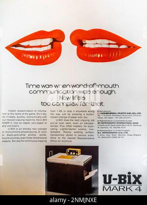 U-bix copying machine advert in a Natgeo magazine,  January 1975 Stock Photo