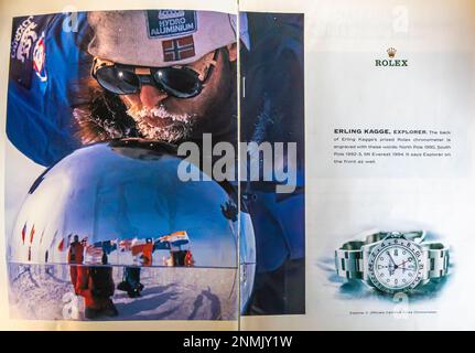 Rolex advert in a Natgeo magazine, June 2000. Rolex Explorer II watches advert with Erling Kagge Mt Everest explorer Stock Photo